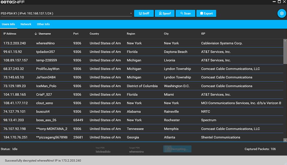 wired xbox ip sniffer